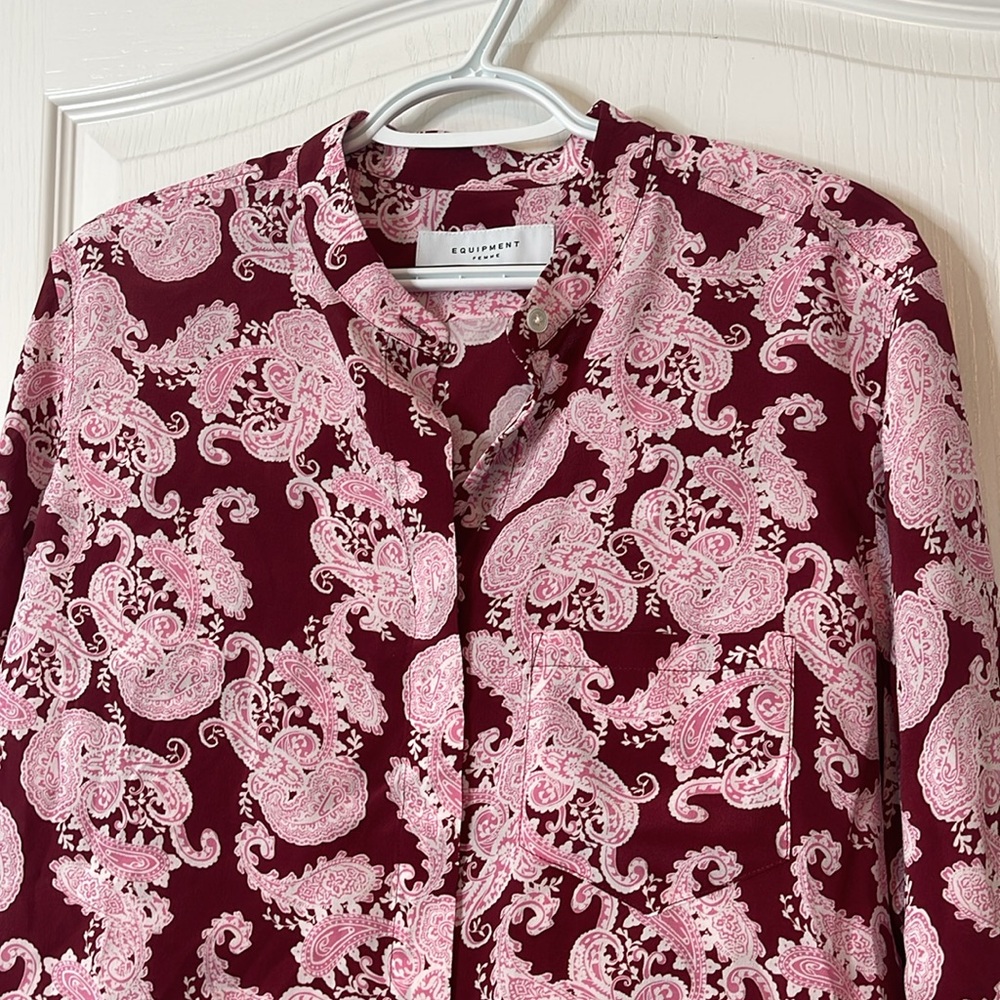 Equipment Femme 100% Silk Button Down Blouse Cherine with Pocket Syrah Multi 1X - Picture 2 of 14
